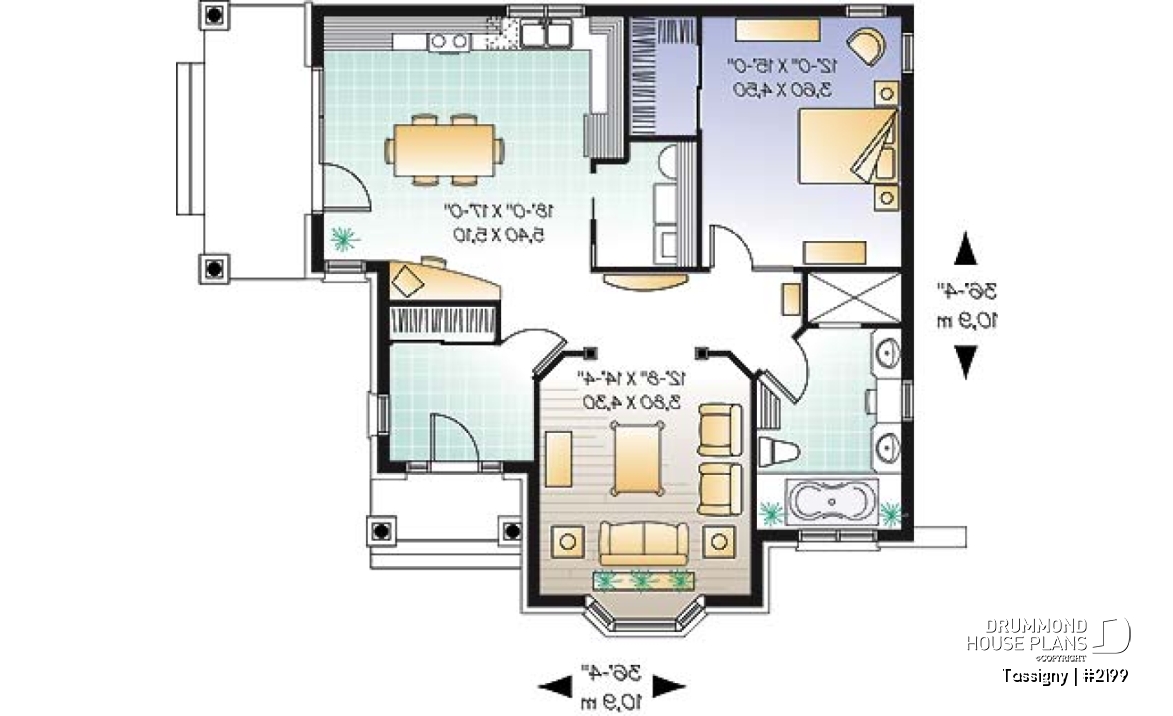 1st level - One-bedroom house plan with charming side sheltered terrace. - Tassigny