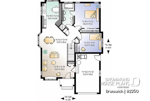 1st level - Small one-storey house plan with 2 bedrooms, one-car garage and lots of natural light - Brunswick