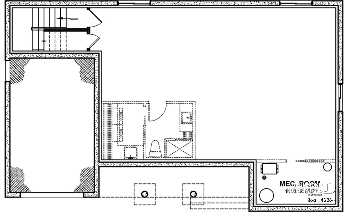 Basement - Charming 2-bedroom farmhouse bungalow home plan with open layout and large covered porch. - Koa