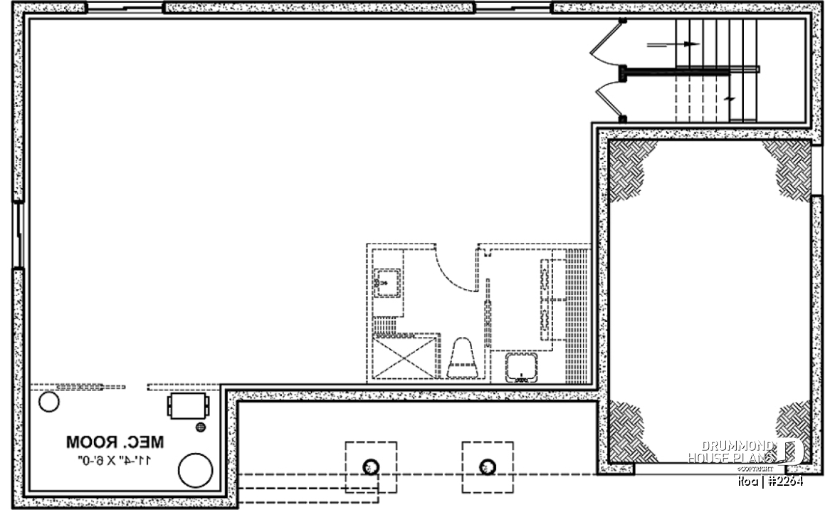 Basement - Charming 2-bedroom farmhouse bungalow home plan with open layout and large covered porch. - Koa