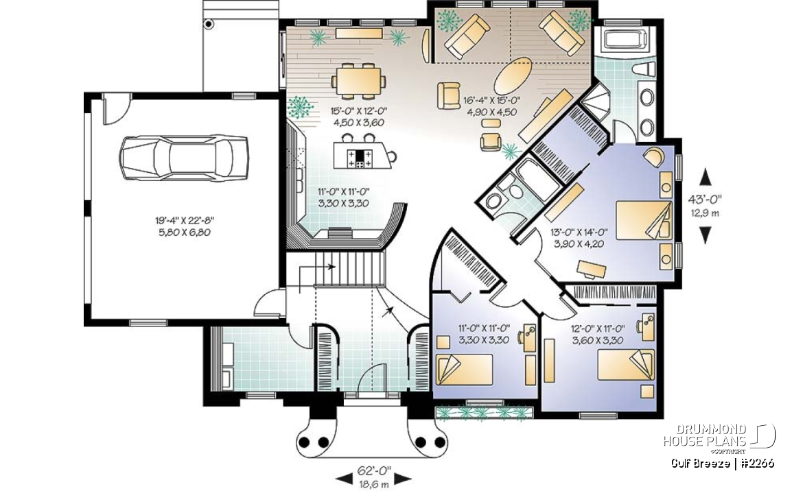 1st level - 3 bedroom, 2 bathroom house plan with master suite, 2-car garage, large open concept  - Gulf Breeze