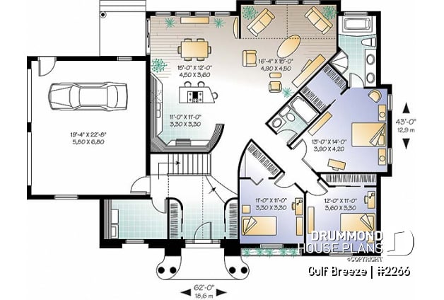 1st level - 3 bedroom, 2 bathroom house plan with master suite, 2-car garage, large open concept  - Gulf Breeze