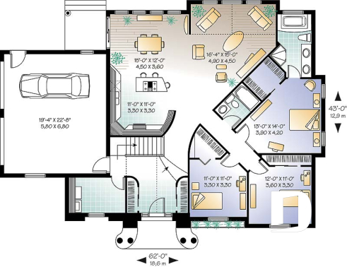 1st level - 3 bedroom, 2 bathroom house plan with master suite, 2-car garage, large open concept  - Gulf Breeze