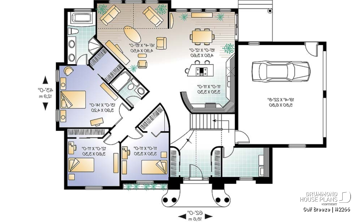 1st level - 3 bedroom, 2 bathroom house plan with master suite, 2-car garage, large open concept  - Gulf Breeze