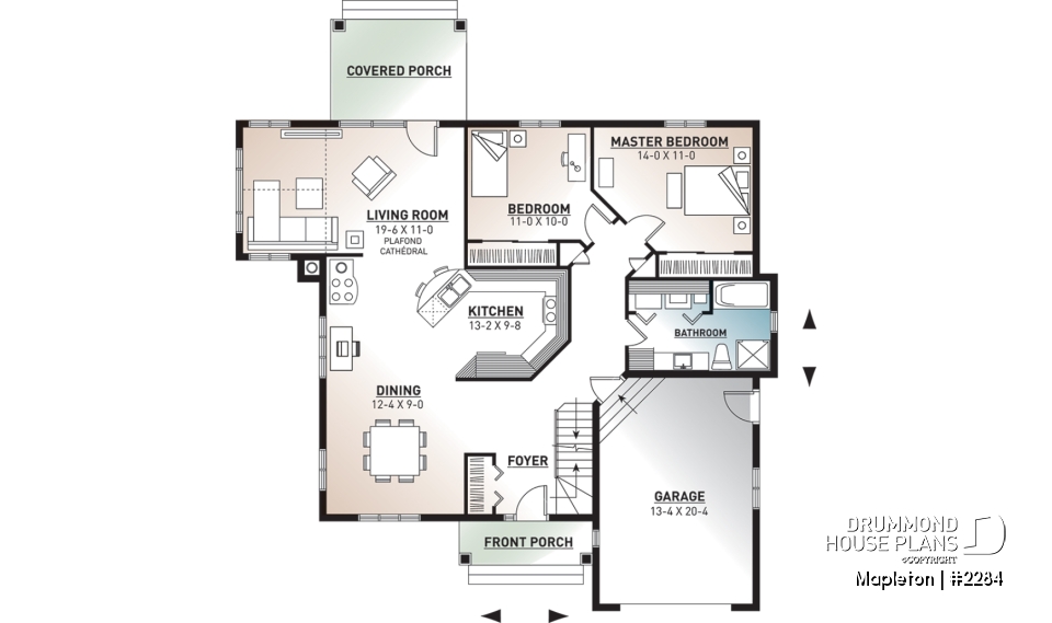 1st level - Bright Country Bungalow Plan with Large Bonus Room, Garage, Cathedral Ceiling and Expandable Basement - Mapleton