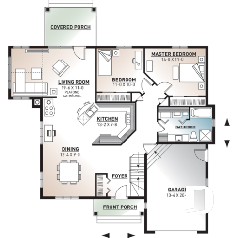 1st level - Bright Country Bungalow Plan with Large Bonus Room, Garage, Cathedral Ceiling and Expandable Basement - Mapleton