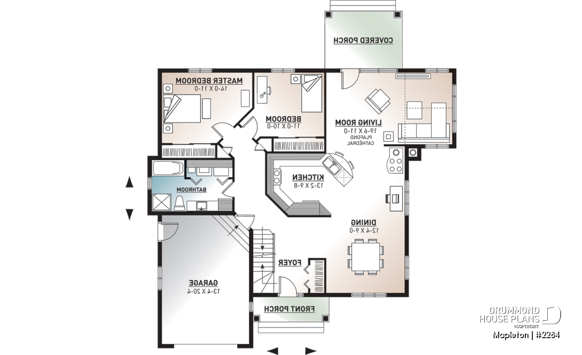 1st level - Bright Country Bungalow Plan with Large Bonus Room, Garage, Cathedral Ceiling and Expandable Basement - Mapleton