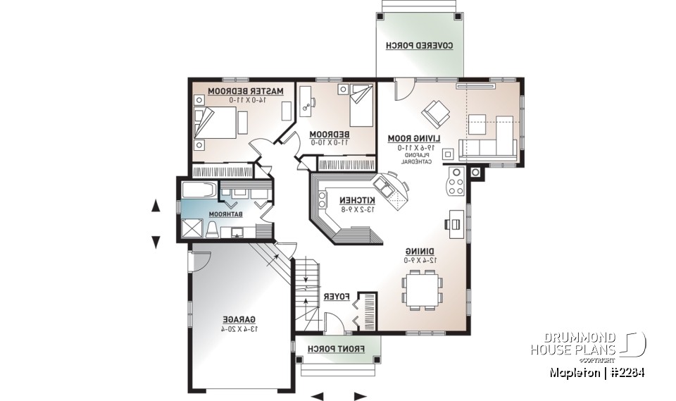 1st level - Bright Country Bungalow Plan with Large Bonus Room, Garage, Cathedral Ceiling and Expandable Basement - Mapleton