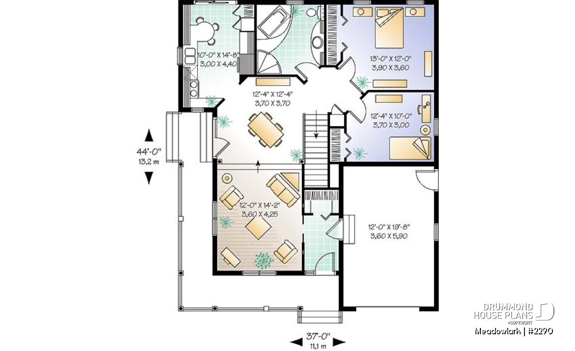 1st level - Low budget ranch style home with garage, 2 bedrooms, one-car garage, unfinished daylight basement - Meadowlark