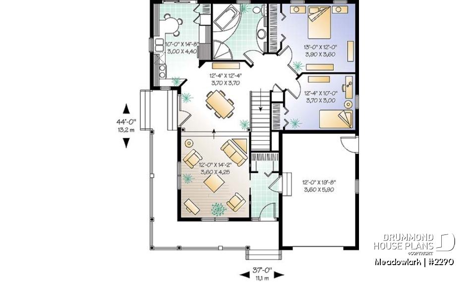 1st level - Low budget ranch style home with garage, 2 bedrooms, one-car garage, unfinished daylight basement - Meadowlark