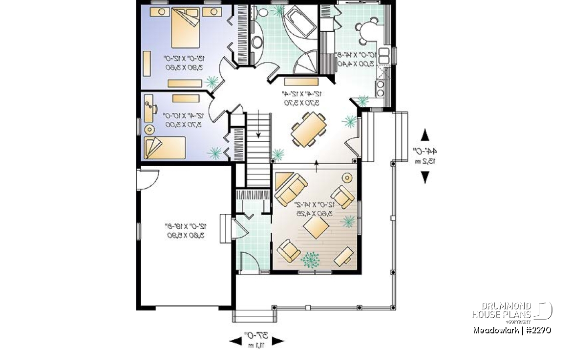 1st level - Low budget ranch style home with garage, 2 bedrooms, one-car garage, unfinished daylight basement - Meadowlark