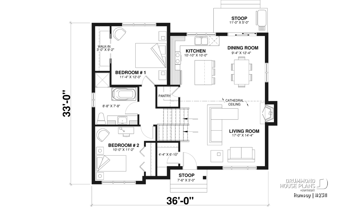 1st level - 2 to 4 bedroom modern farmhouse with open space, cathedral ceiling, pantry, mud room and split level - Ramsay