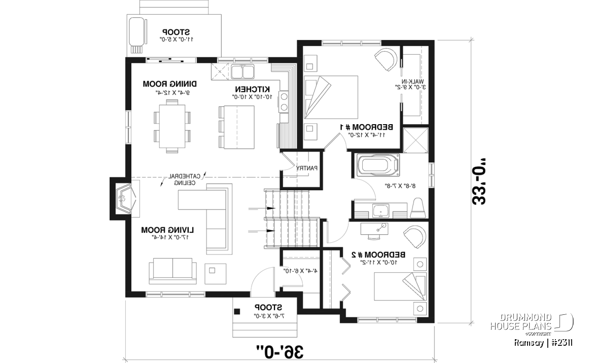 1st level - 2 to 4 bedroom modern farmhouse with open space, cathedral ceiling, pantry, mud room and split level - Ramsay