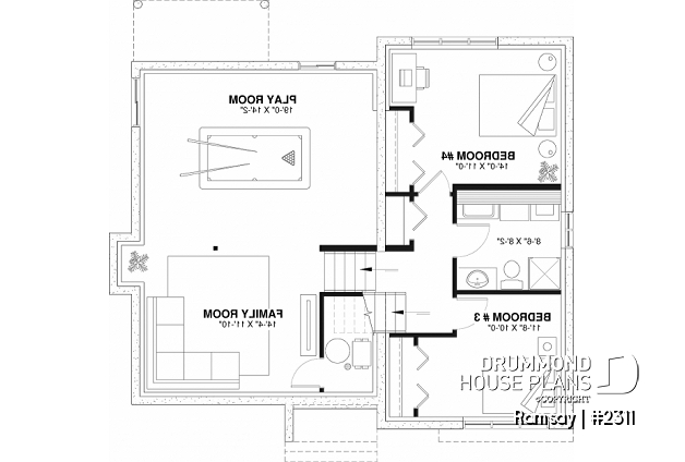 Basement - 2 to 4 bedroom modern farmhouse with open space, cathedral ceiling, pantry, mud room and split level - Ramsay