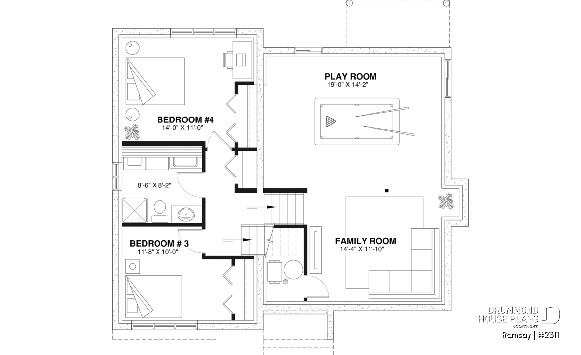 Finished basement - 2 to 4 bedroom modern farmhouse with open space, cathedral ceiling, pantry, mud room and split level - Ramsay