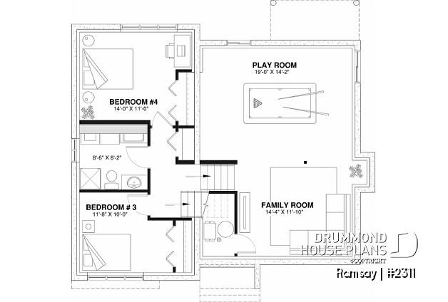 Finished basement - 2 to 4 bedroom modern farmhouse with open space, cathedral ceiling, pantry, mud room and split level - Ramsay