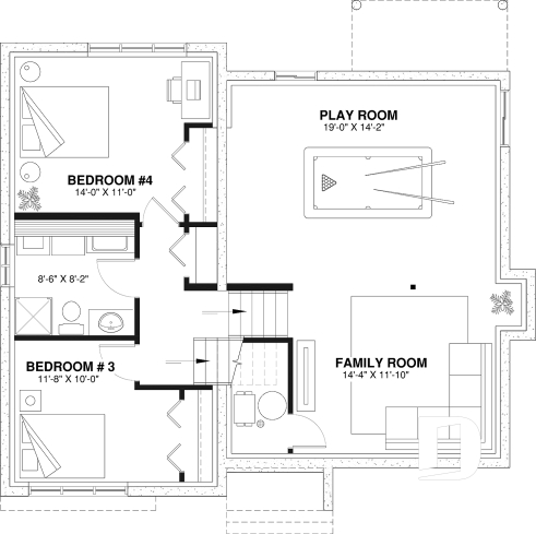 Finished basement - 2 to 4 bedroom modern farmhouse with open space, cathedral ceiling, pantry, mud room and split level - Ramsay