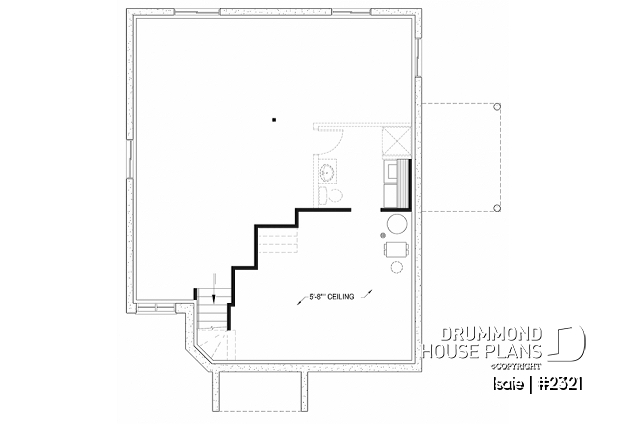 Unfinished basement - 2 bedroom Modern house plan with lots of natural light, large sunken living room, low building costs - Isaie