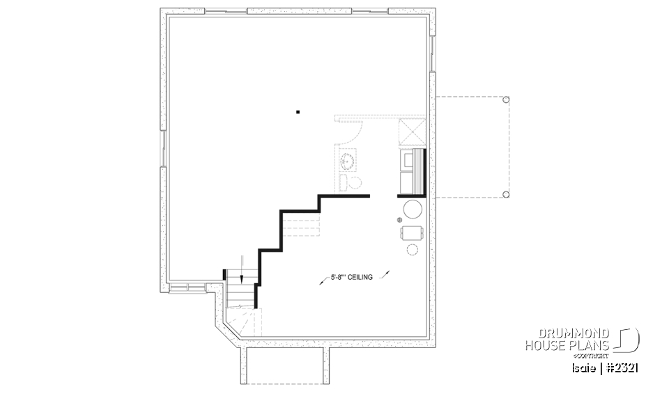 Unfinished basement - 2 bedroom Modern house plan with lots of natural light, large sunken living room, low building costs - Isaie