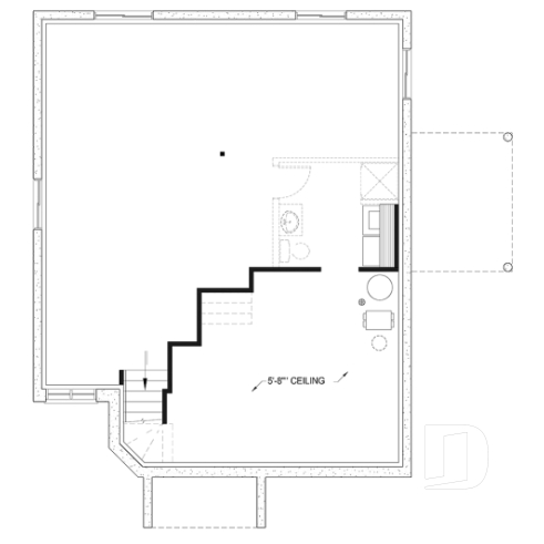 Unfinished basement - 2 bedroom Modern house plan with lots of natural light, large sunken living room, low building costs - Isaie