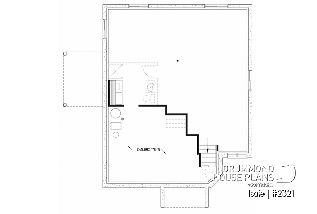 Unfinished basement - 2 bedroom Modern house plan with lots of natural light, large sunken living room, low building costs - Isaie