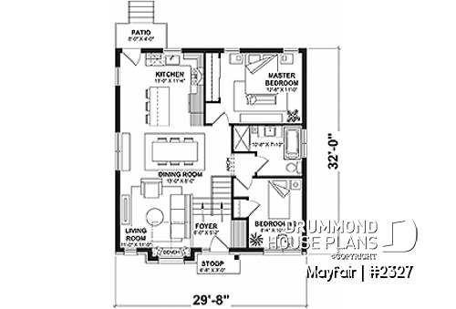 1st level - French country inspired split level home plan, 2 to 5 bedrooms, 2 baths, kitchen w/island, finished basement - Mayfair