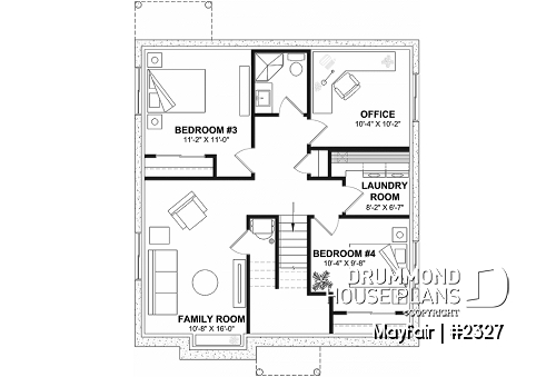 Basement - French country inspired split level home plan, 2 to 5 bedrooms, 2 baths, kitchen w/island, finished basement - Mayfair