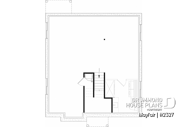 Unfinished basement - French country inspired split level home plan, 2 to 5 bedrooms, 2 baths, kitchen w/island, finished basement - Mayfair