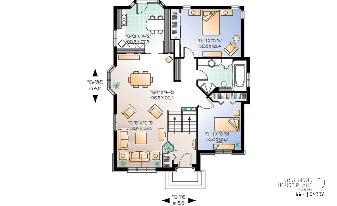 1st level - Affordable 2 bedroom house plan - Irina