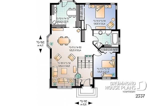 1st level - Affordable 2 bedroom house plan - Irina