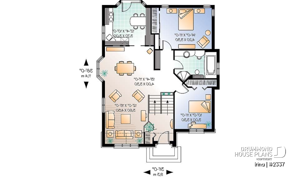 1st level - Affordable 2 bedroom house plan - Irina