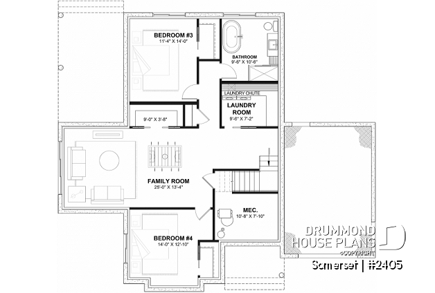 Finished basement (Optional $) of house plan 2405 Finished basement (Optional $) - Modern Farmhouse Bungalow with Covered Terrace, Garage and Flexible Lower Level - Somerset