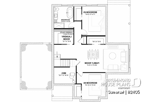 Finished basement (Optional $) of house plan 2405 Finished basement (Optional $) - Modern Farmhouse Bungalow with Covered Terrace, Garage and Flexible Lower Level - Somerset