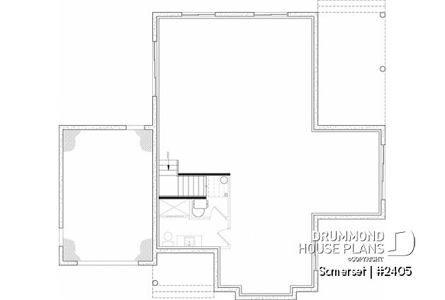 Unfinished basement - Compact 2 bedrooms ranch style house plan, one-car garage, fireplace, pantry and great natural light - Somerset