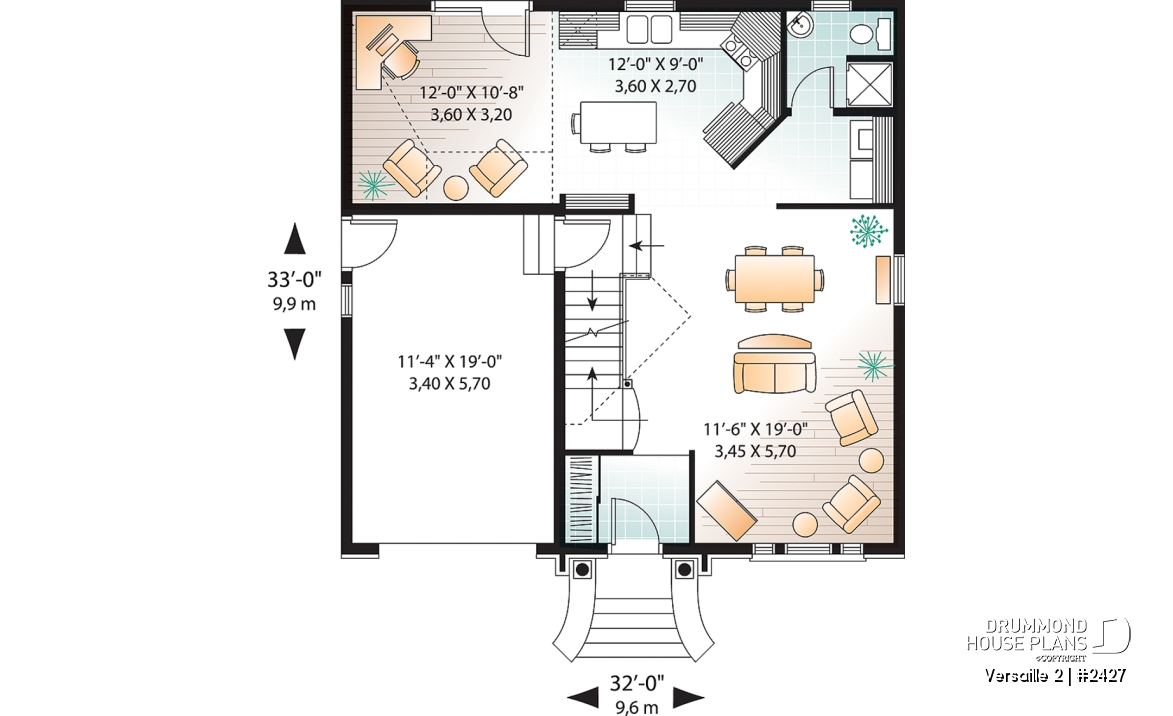 1st level - 2-storey Victorian house plan, garage, master suite (total 3 beds), game room or den - Versaille 2