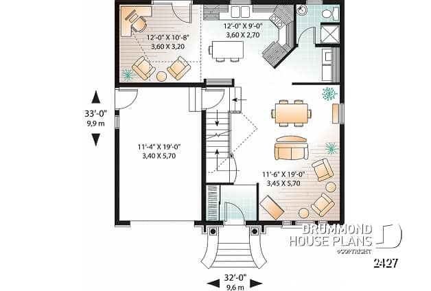 1st level - 2-storey Victorian house plan, garage, master suite (total 3 beds), game room or den - Versaille 2