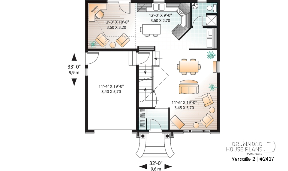 1st level - 2-storey Victorian house plan, garage, master suite (total 3 beds), game room or den - Versaille 2