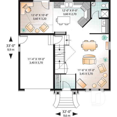 1st level - 2-storey Victorian house plan, garage, master suite (total 3 beds), game room or den - Versaille 2