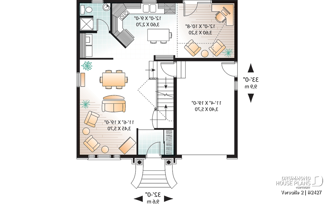 1st level - 2-storey Victorian house plan, garage, master suite (total 3 beds), game room or den - Versaille 2
