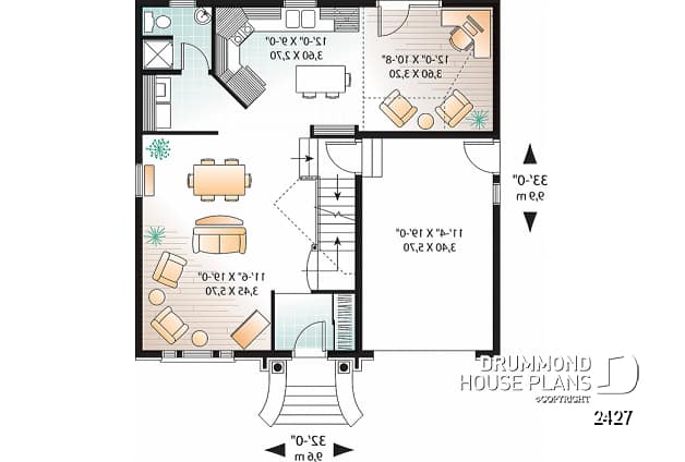 1st level - 2-storey Victorian house plan, garage, master suite (total 3 beds), game room or den - Versaille 2