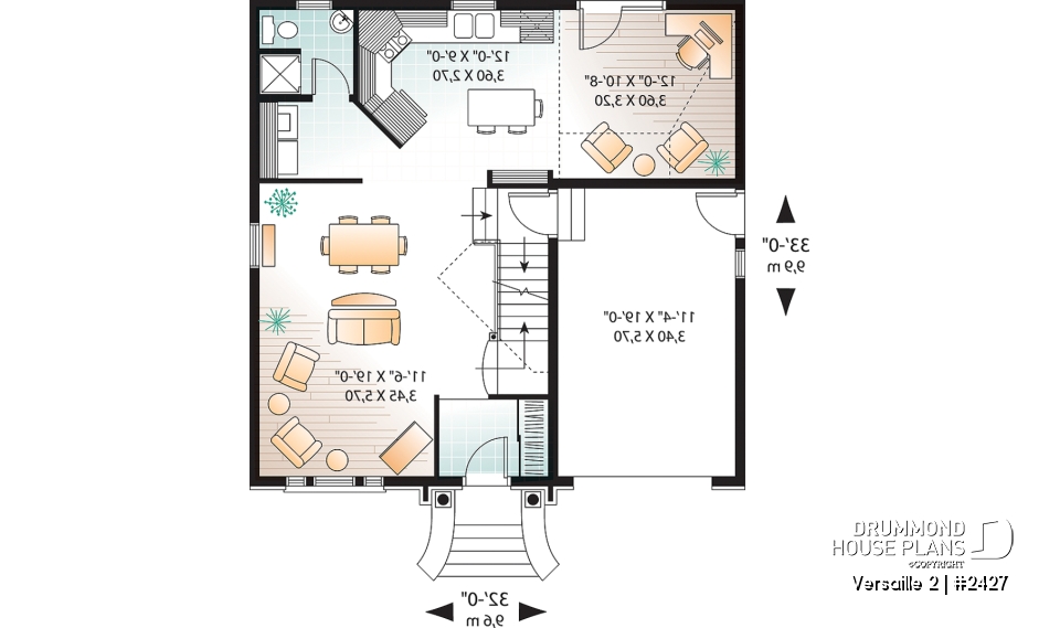 1st level - 2-storey Victorian house plan, garage, master suite (total 3 beds), game room or den - Versaille 2