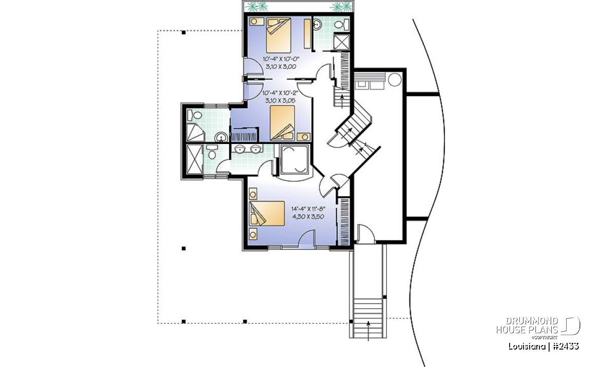 Basement - Cottage house plan, 3 bedrooms with ensuite, open floor layout with double-sided fireplace, large deck - Louisiana