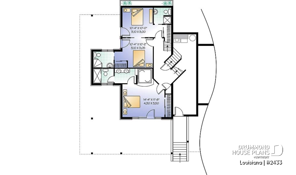 Basement - Cottage house plan, 3 bedrooms with ensuite, open floor layout with double-sided fireplace, large deck - Louisiana