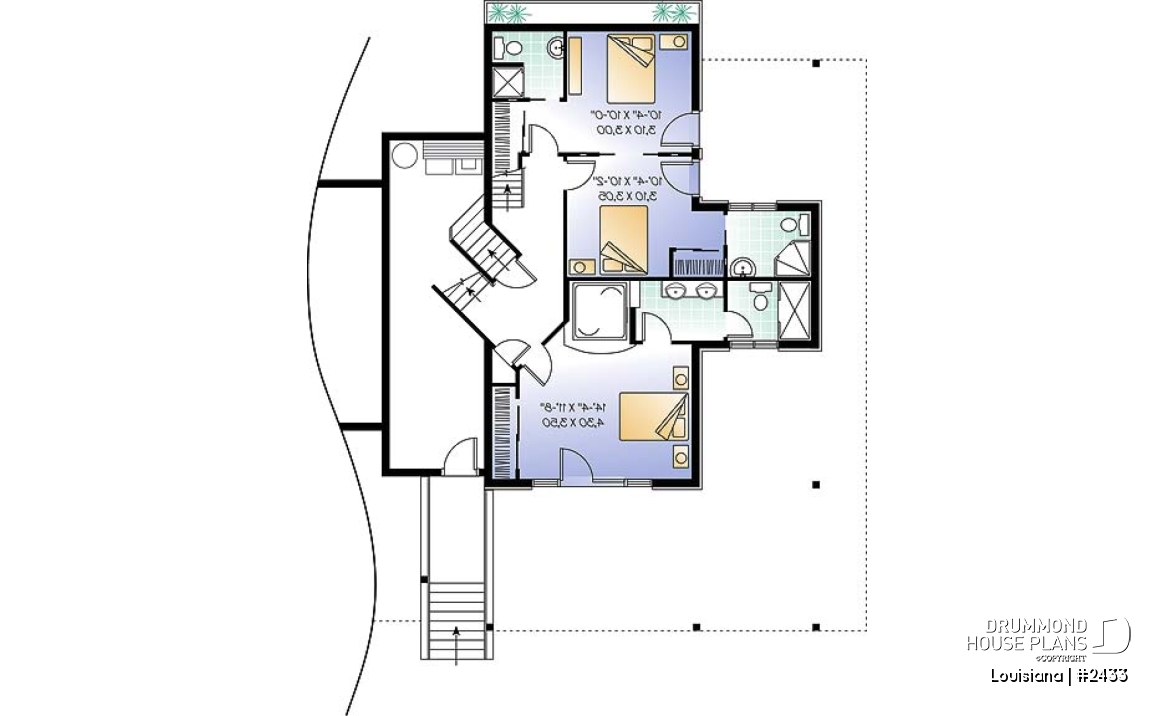 Basement - Cottage house plan, 3 bedrooms with ensuite, open floor layout with double-sided fireplace, large deck - Louisiana