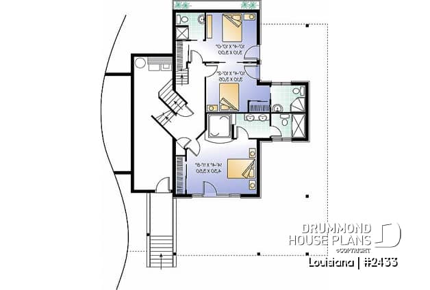 Basement - Cottage house plan, 3 bedrooms with ensuite, open floor layout with double-sided fireplace, large deck - Louisiana
