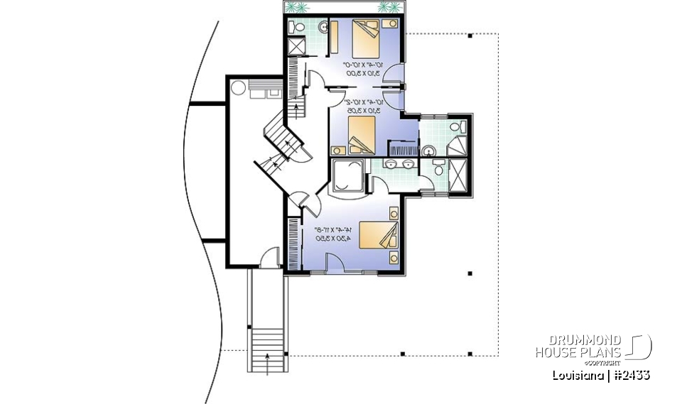 Basement - Cottage house plan, 3 bedrooms with ensuite, open floor layout with double-sided fireplace, large deck - Louisiana