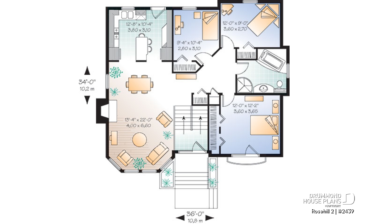 1st level - Split-level house plan with 3 bedrooms, good size family room with fireplace, unfinished daylight basement - Rosehill 2