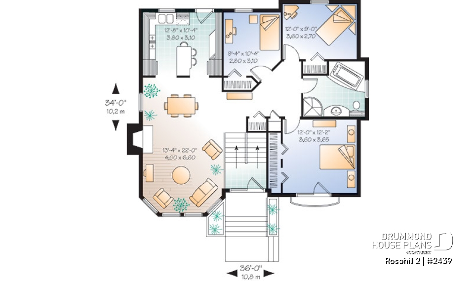 1st level - Split-level house plan with 3 bedrooms, good size family room with fireplace, unfinished daylight basement - Rosehill 2