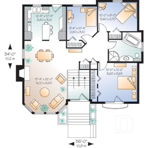 1st level - Split-level house plan with 3 bedrooms, good size family room with fireplace, unfinished daylight basement - Rosehill 2