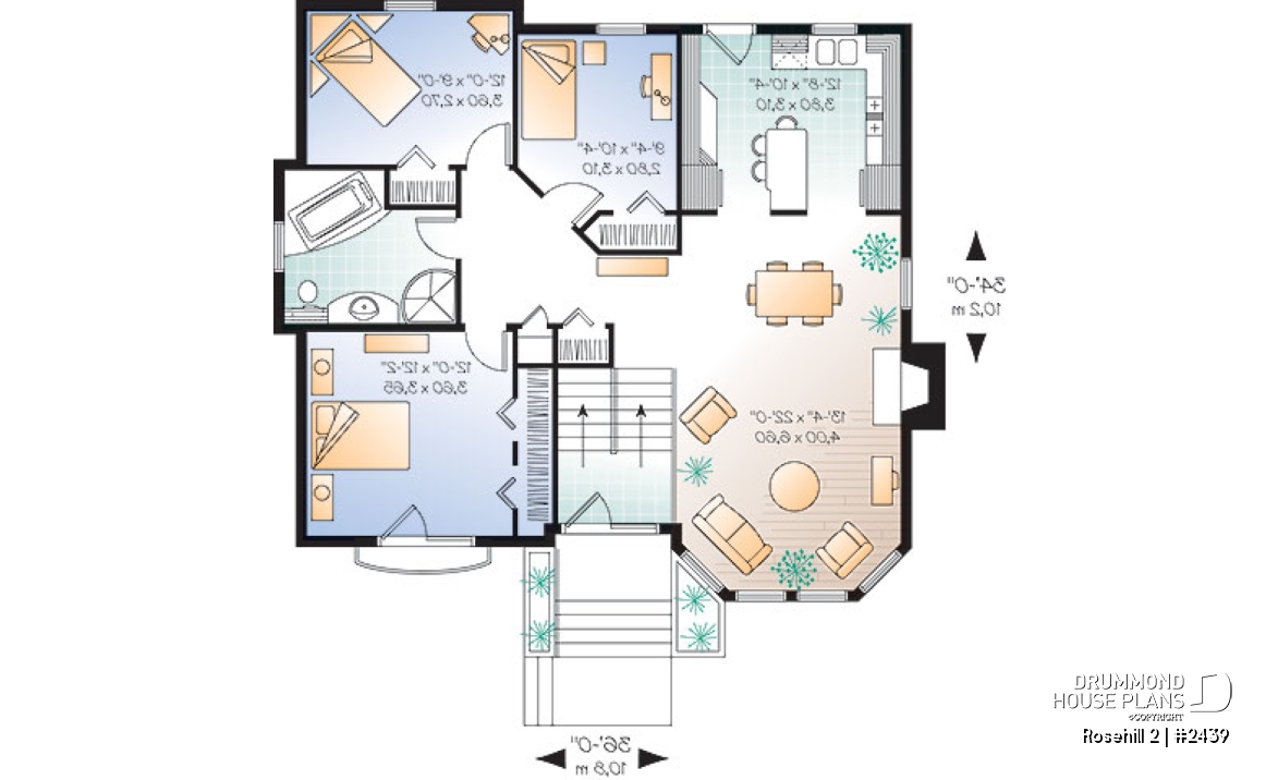 1st level - Split-level house plan with 3 bedrooms, good size family room with fireplace, unfinished daylight basement - Rosehill 2